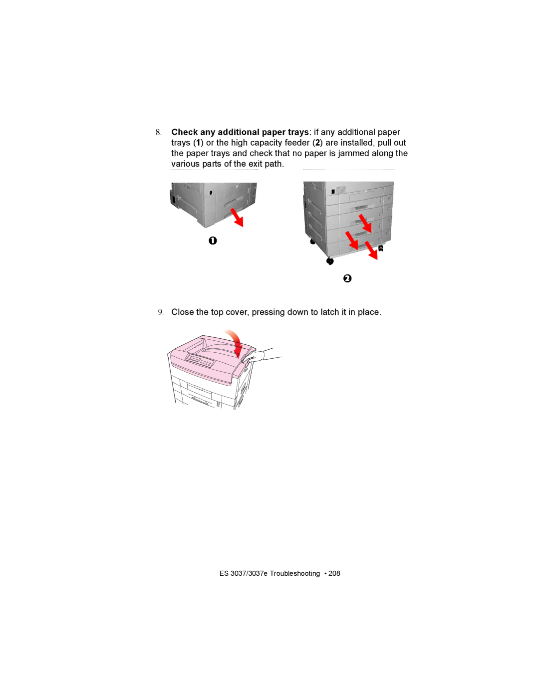 Oki ES3037 manual Close the top cover, pressing down to latch it in place 