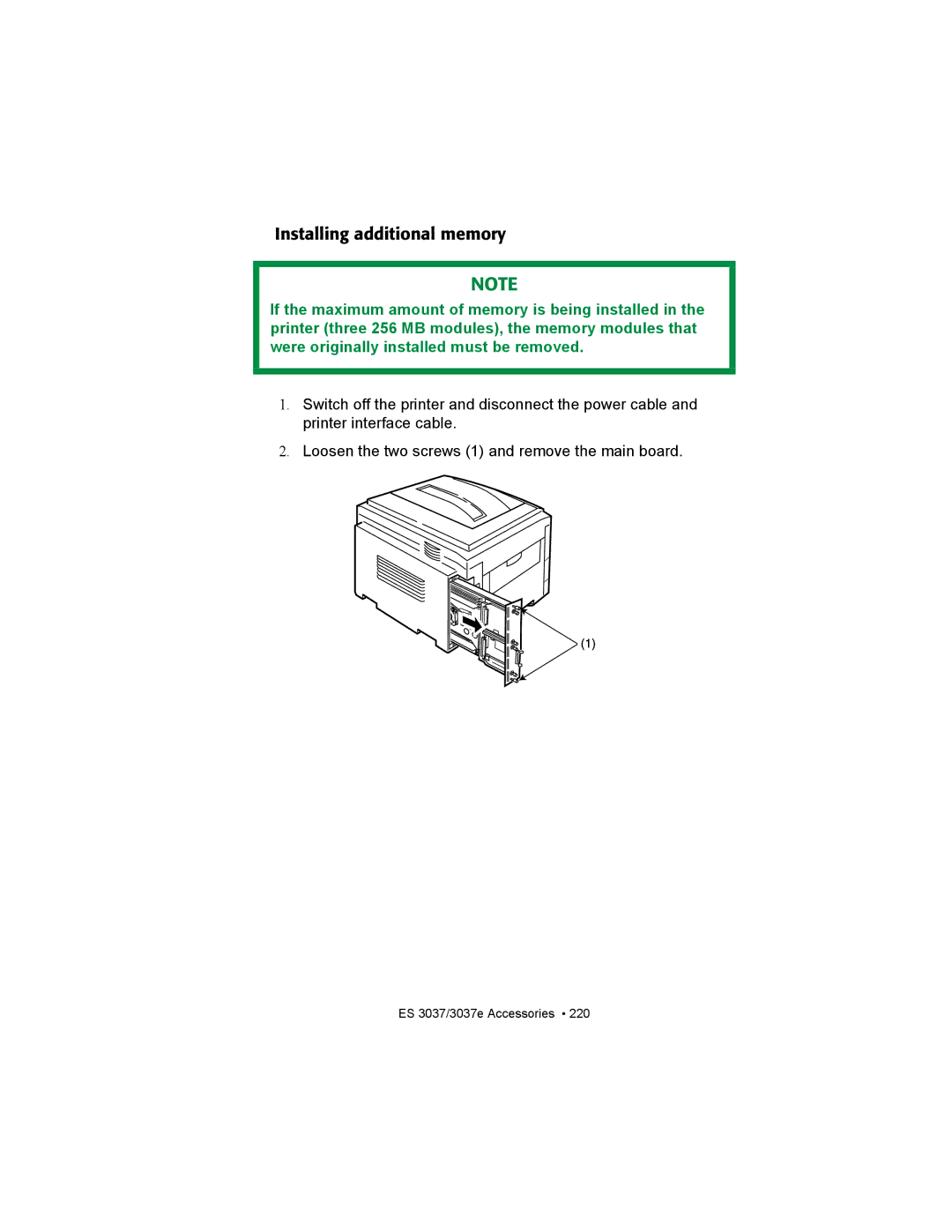 Oki ES3037 manual Installing additional memory 