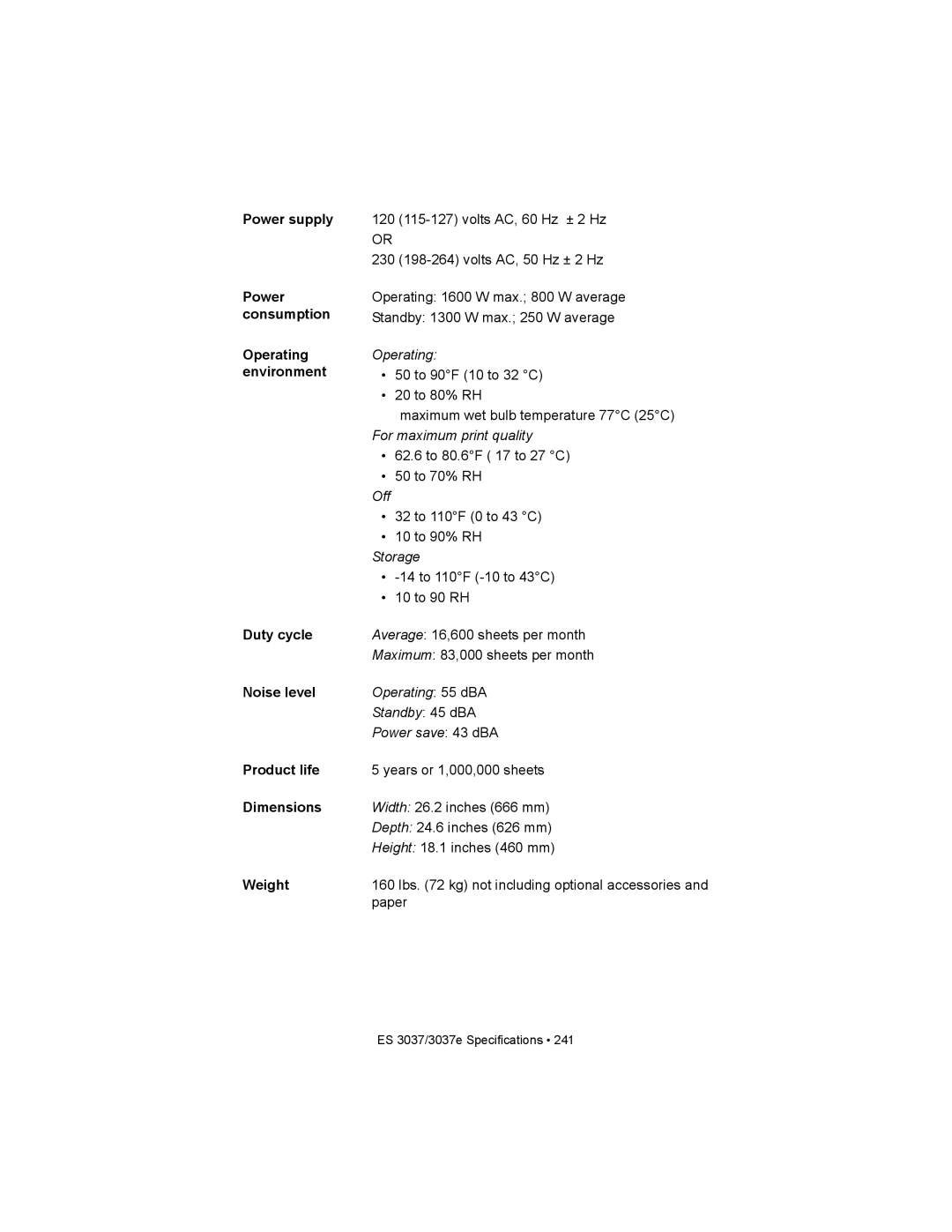 Oki ES3037 manual Power supply 