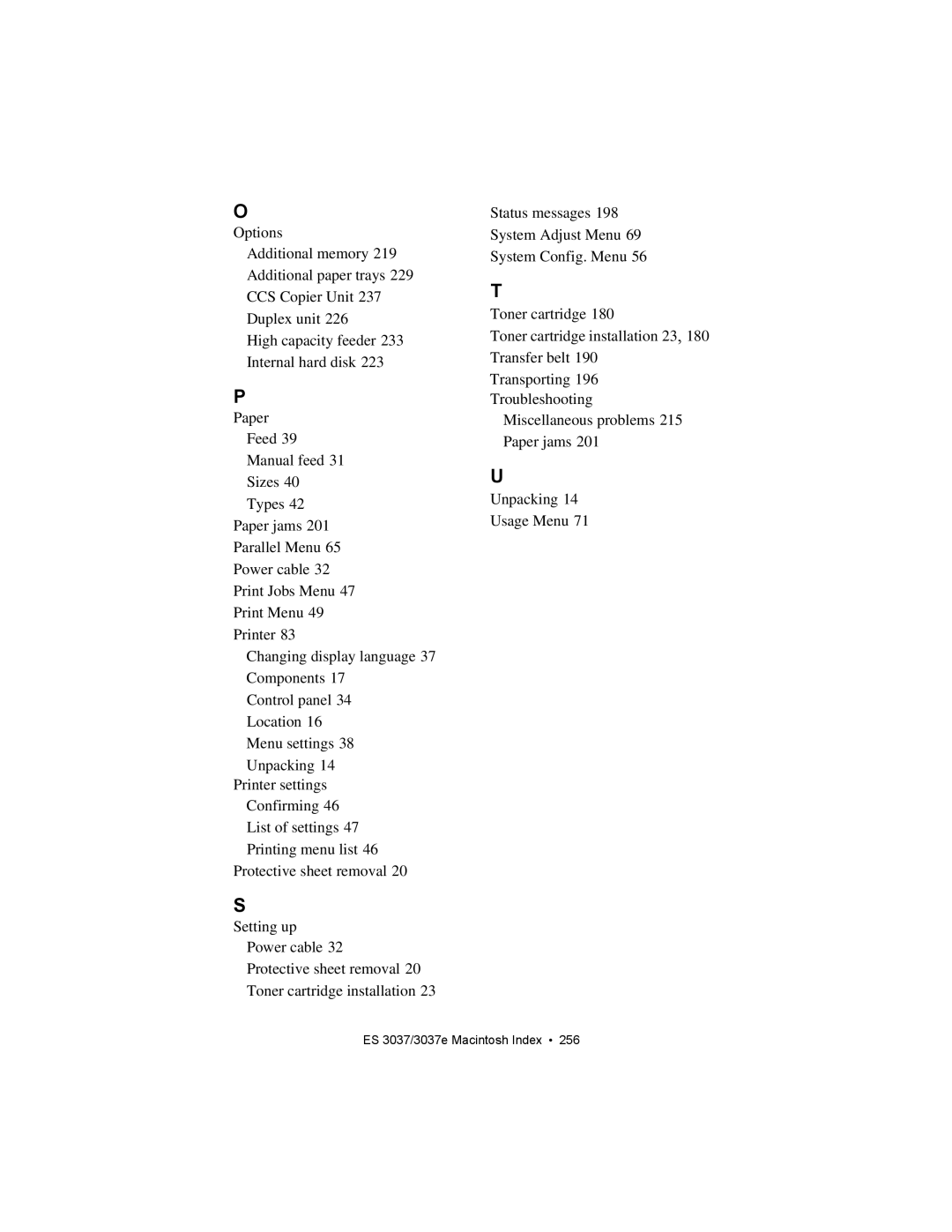 Oki ES3037 manual ES 3037/3037e Macintosh Index 