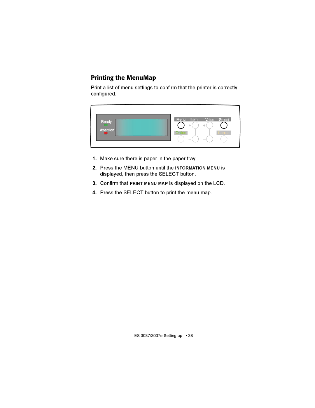 Oki ES3037 manual Printing the MenuMap 