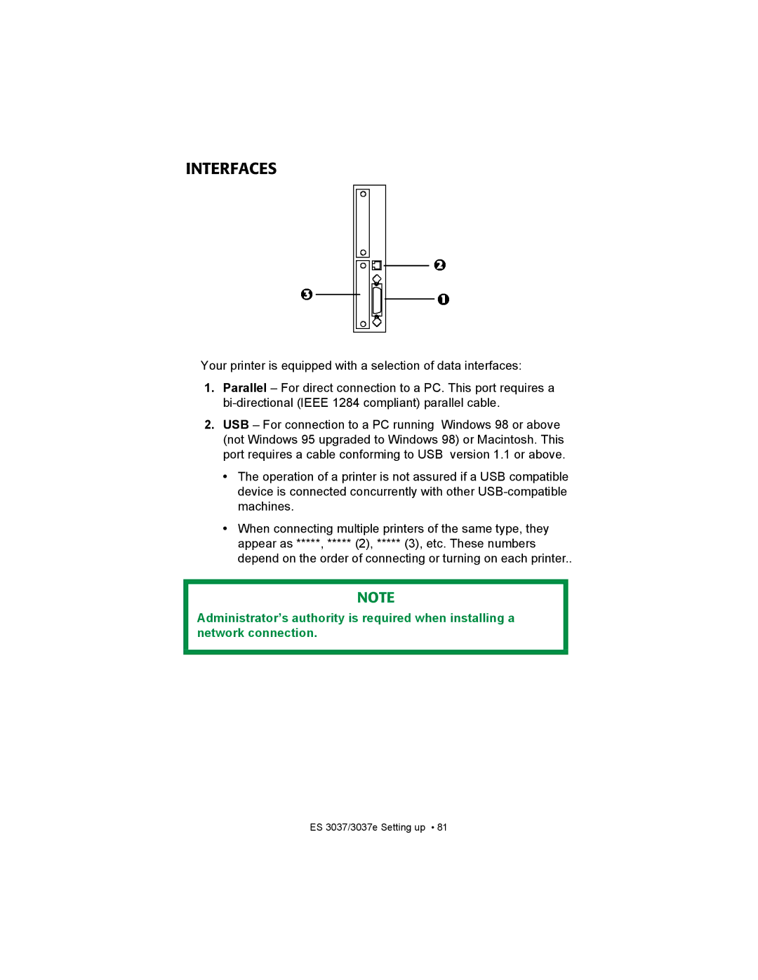 Oki ES3037 manual Interfaces 