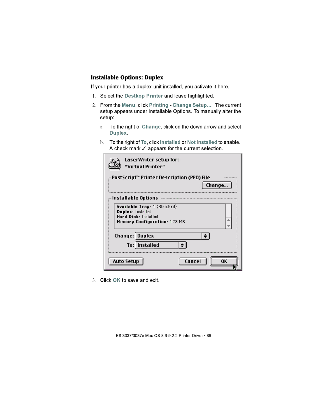 Oki ES3037 manual Installable Options Duplex 