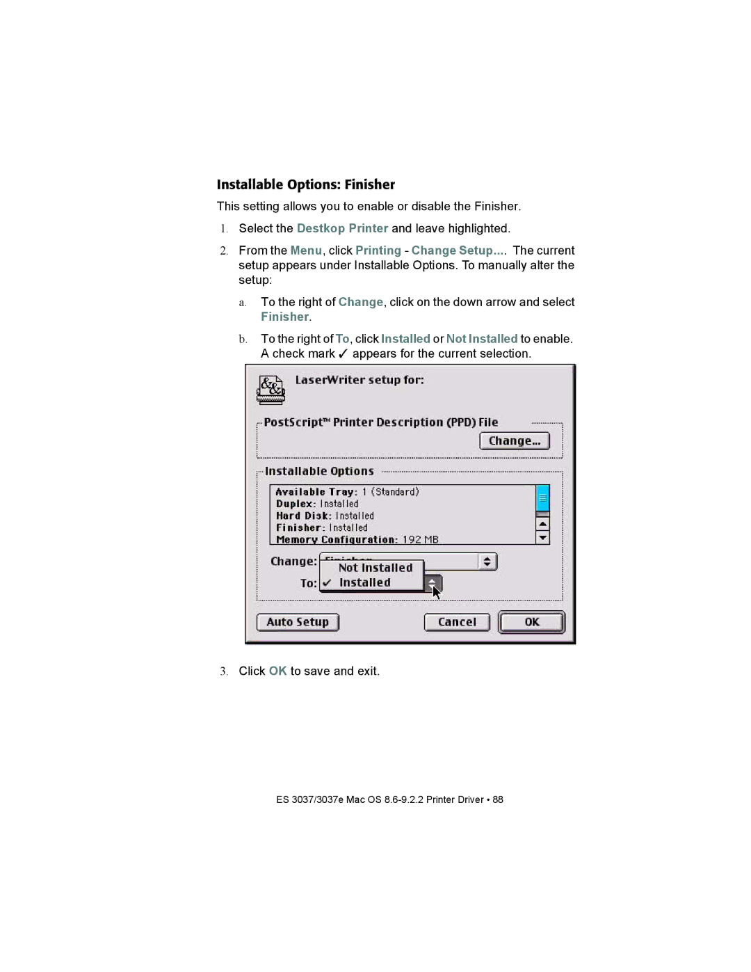 Oki ES3037 manual Installable Options Finisher 