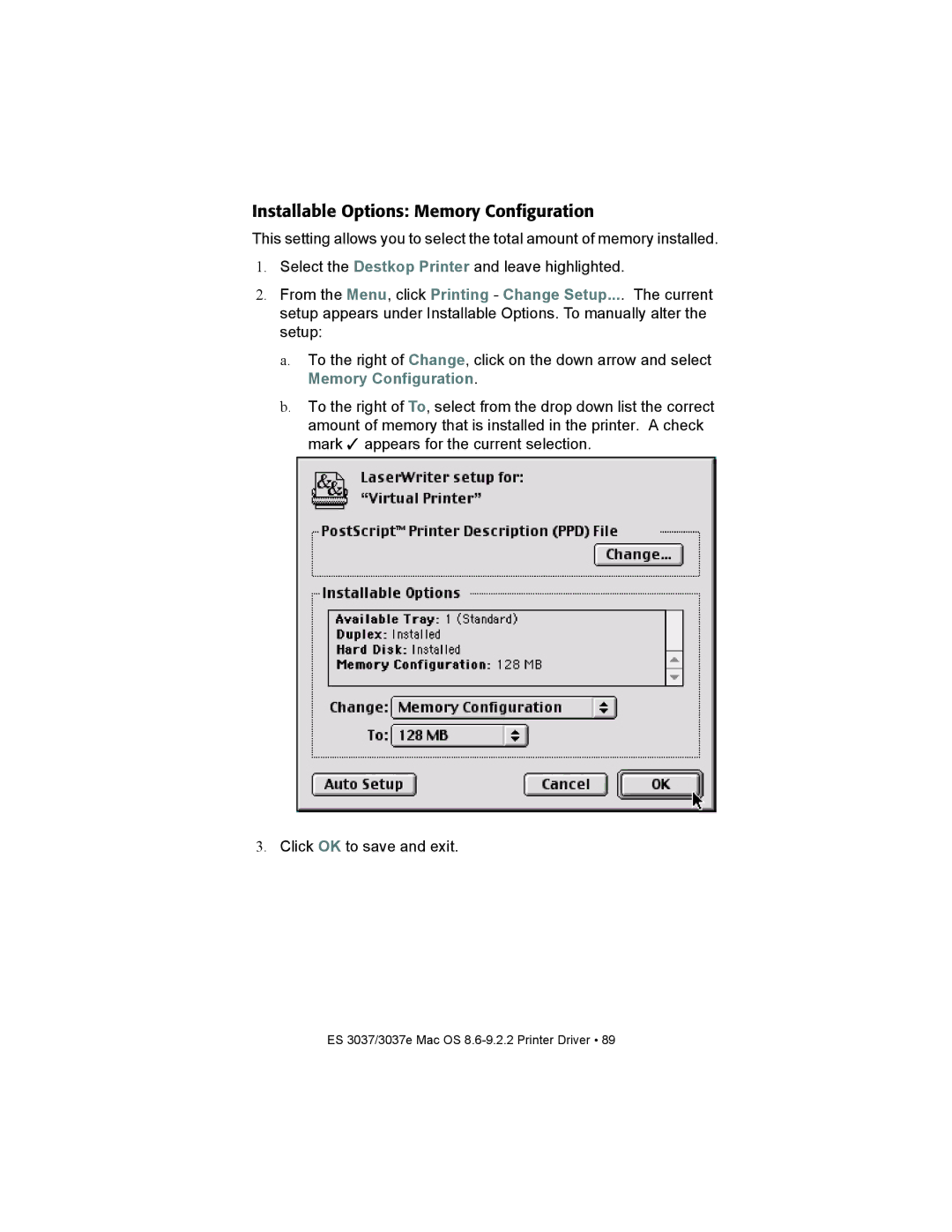 Oki ES3037 manual Installable Options Memory Configuration 