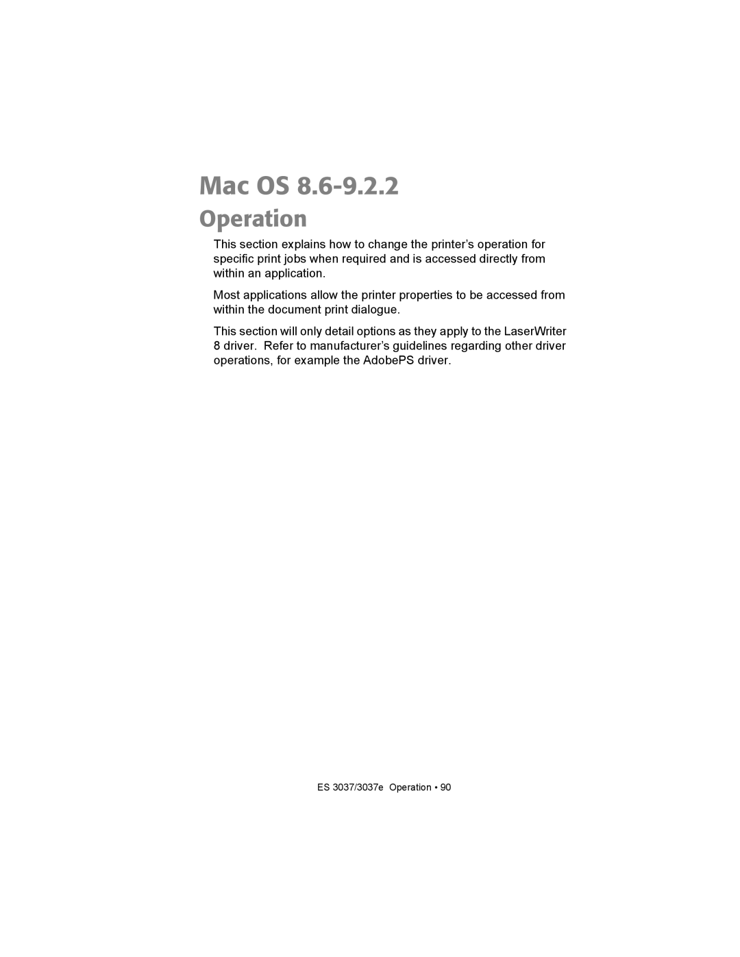 Oki ES3037 manual Operation 