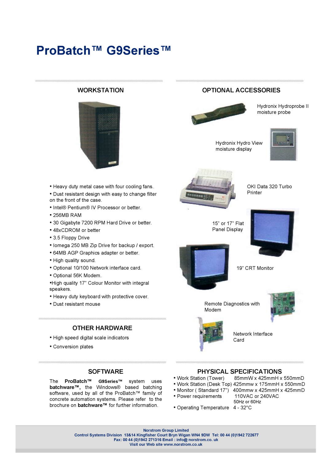Oki brochure Workstation, Other Hardware, Software, Optional Accessories, Physical Specifications, ProBatch G9Series 