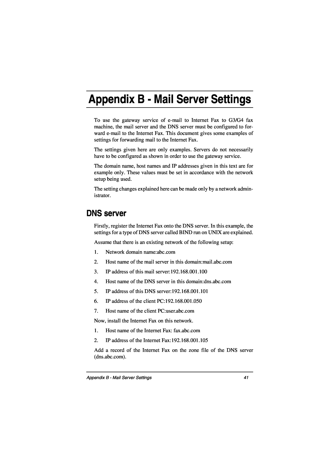 Oki ii manual DNS server, Appendix B - Mail Server Settings 