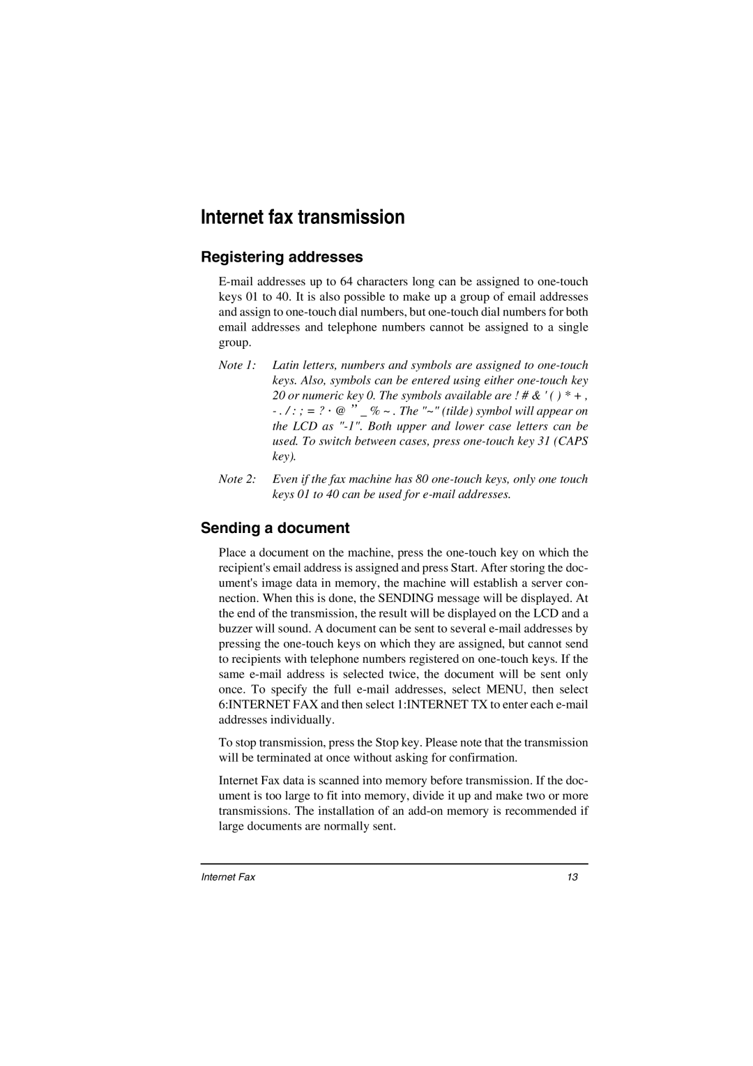 Oki ii manual Internet fax transmission, Registering addresses, Sending a document 