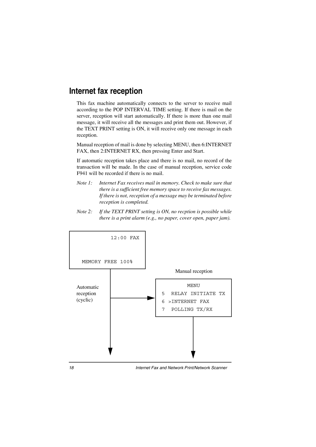 Oki ii manual Internet fax reception, Automatic reception cyclic Manual reception 