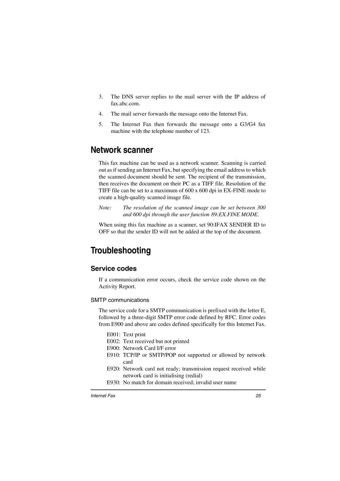 Oki ii manual Network scanner, Troubleshooting, Service codes, Resolution of the scanned image can be set between 