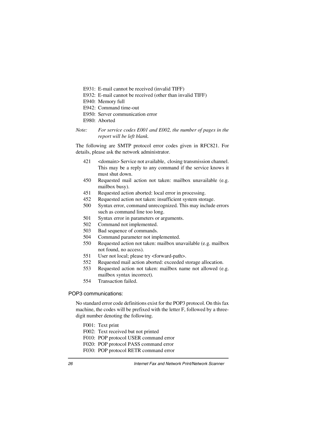 Oki ii manual For service codes E001 and E002, the number of pages, Report will be left blank 