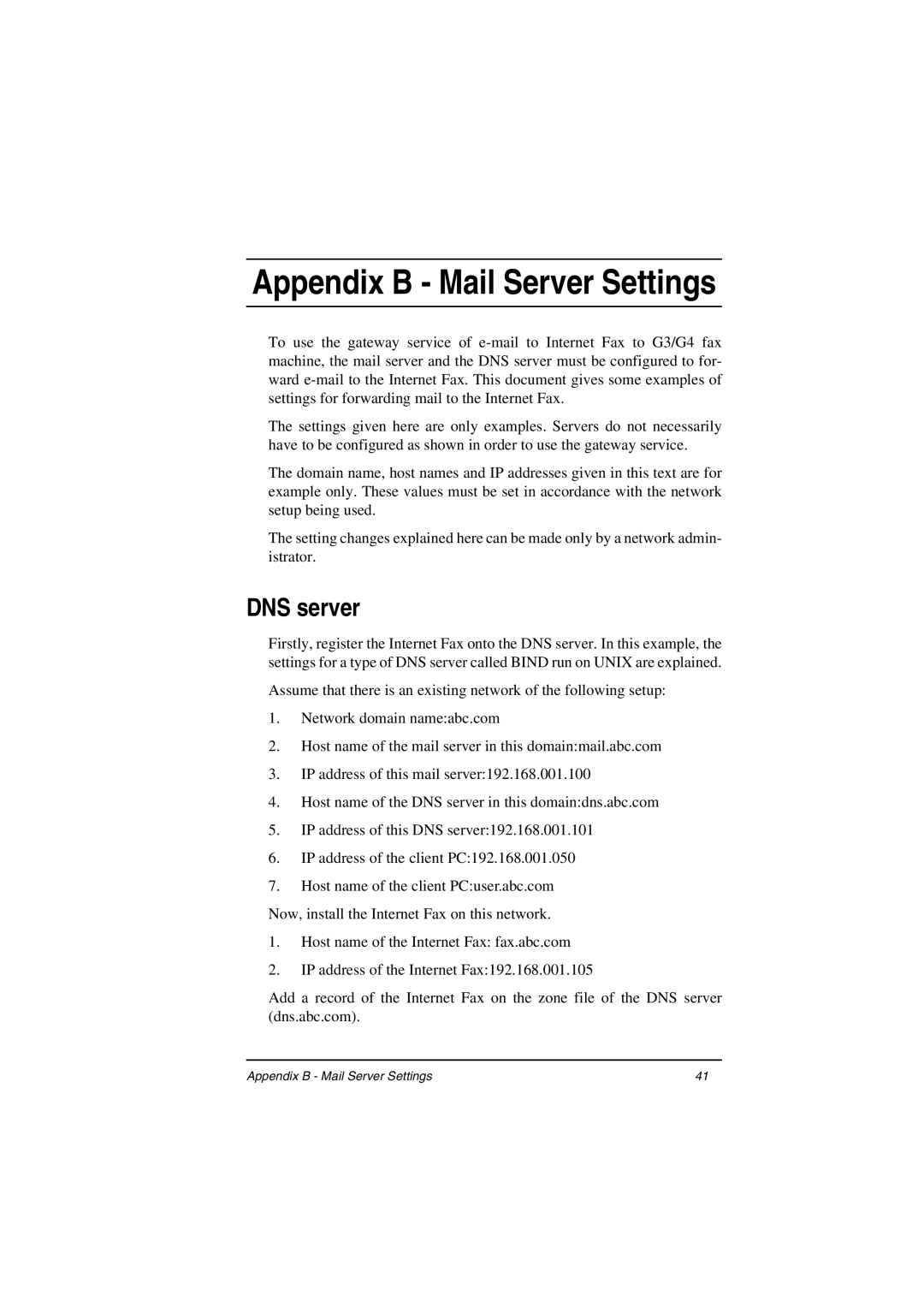 Oki ii manual Appendix B Mail Server Settings, DNS server 