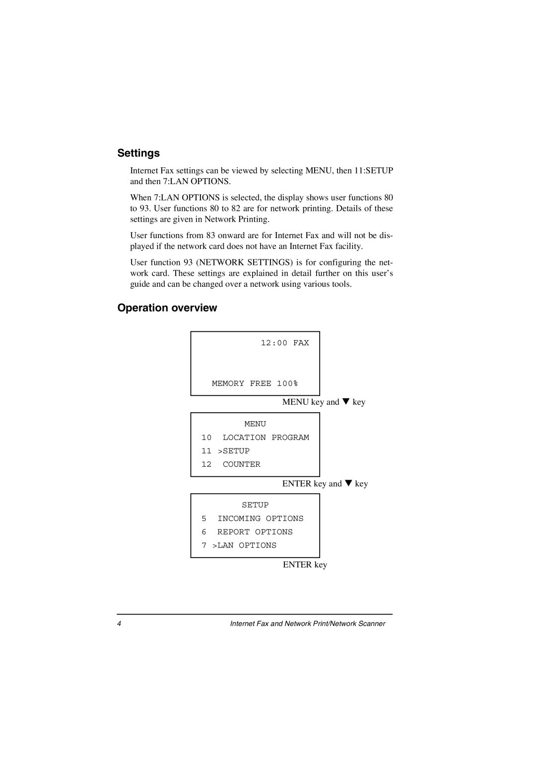 Oki ii manual Settings, Operation overview 