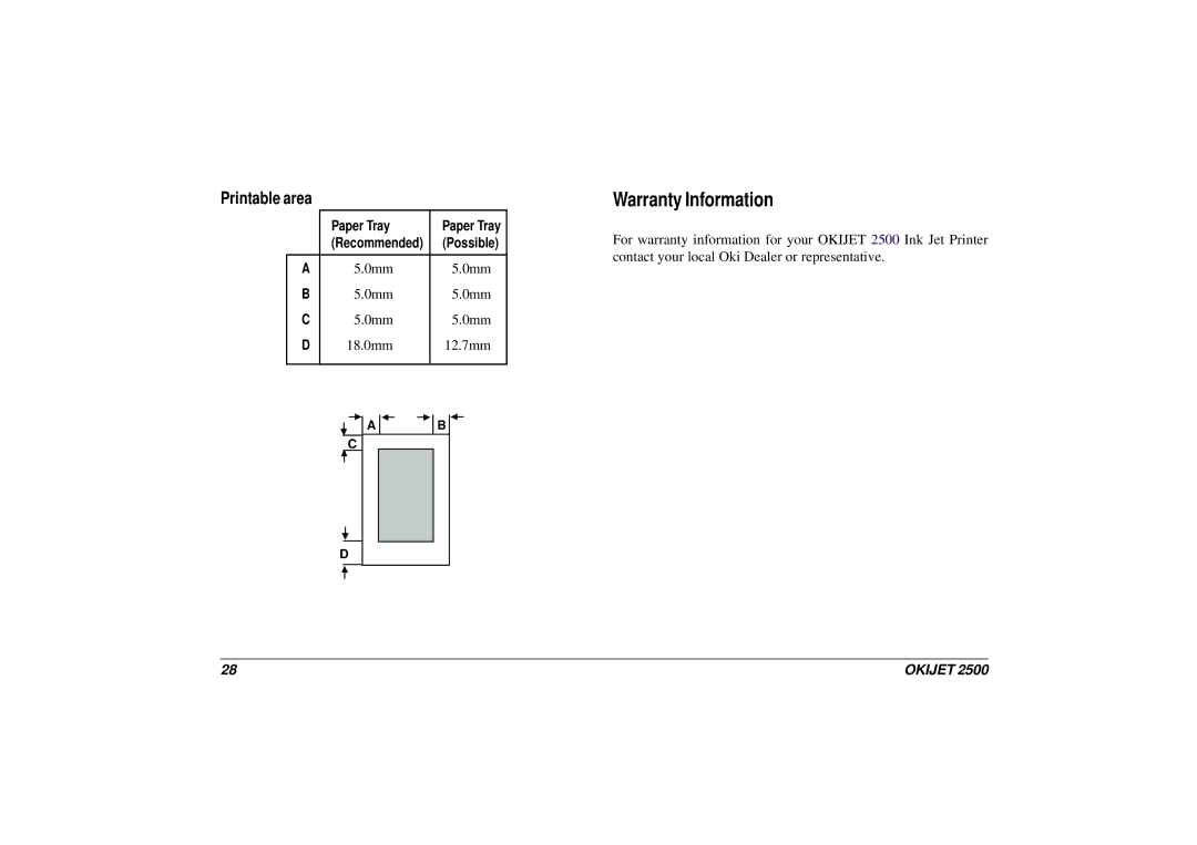 Oki JET 2500 manual Warranty Information, Paper Tray 