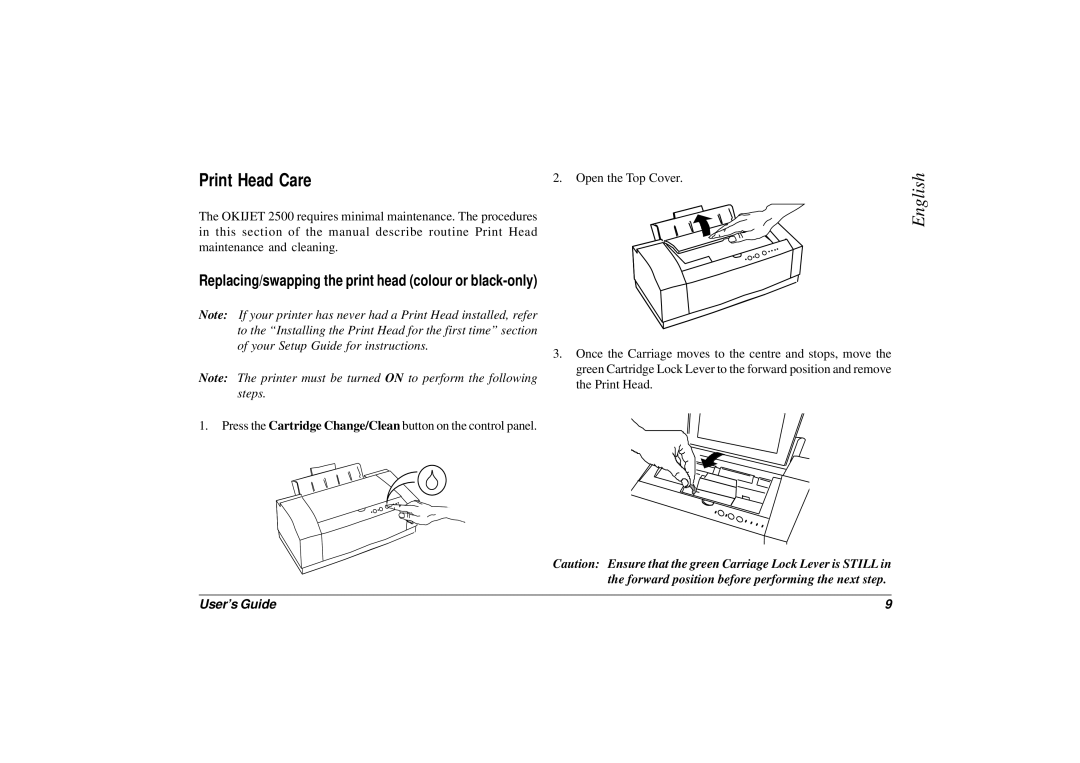 Oki JET 2500 manual Print Head Care, Replacing/swapping the print head colour or black-only 