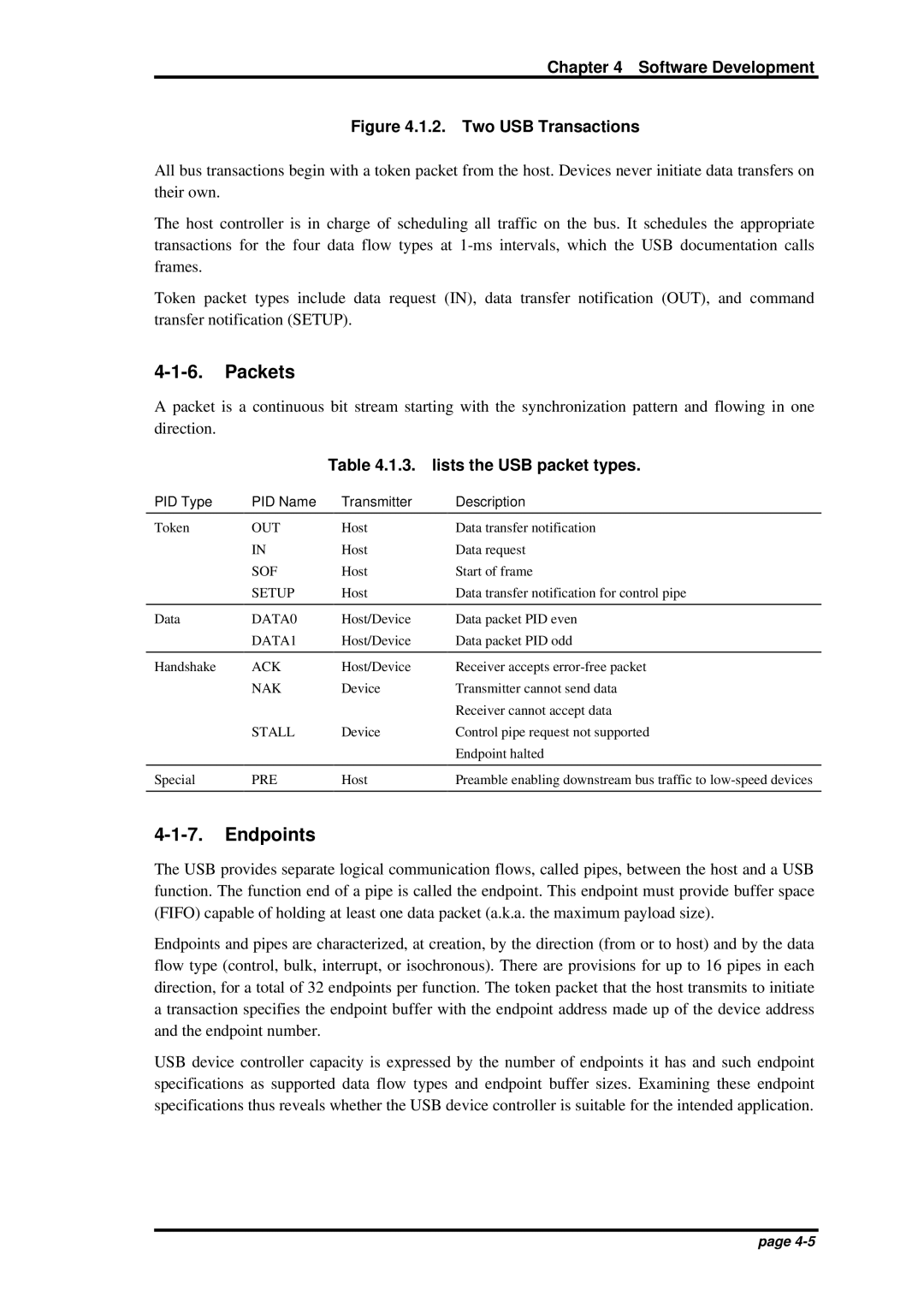 Oki JOB60851 user manual Packets, Endpoints, lists the USB packet types 