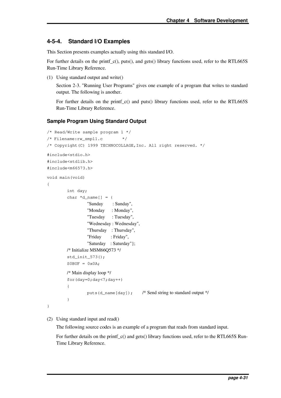 Oki JOB60851 user manual Standard I/O Examples, Sample Program Using Standard Output 