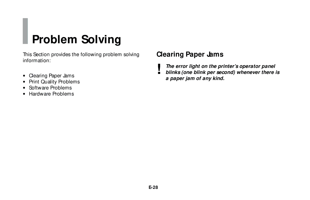 Oki LED Printer user manual Problem Solving, Clearing Paper Jams 