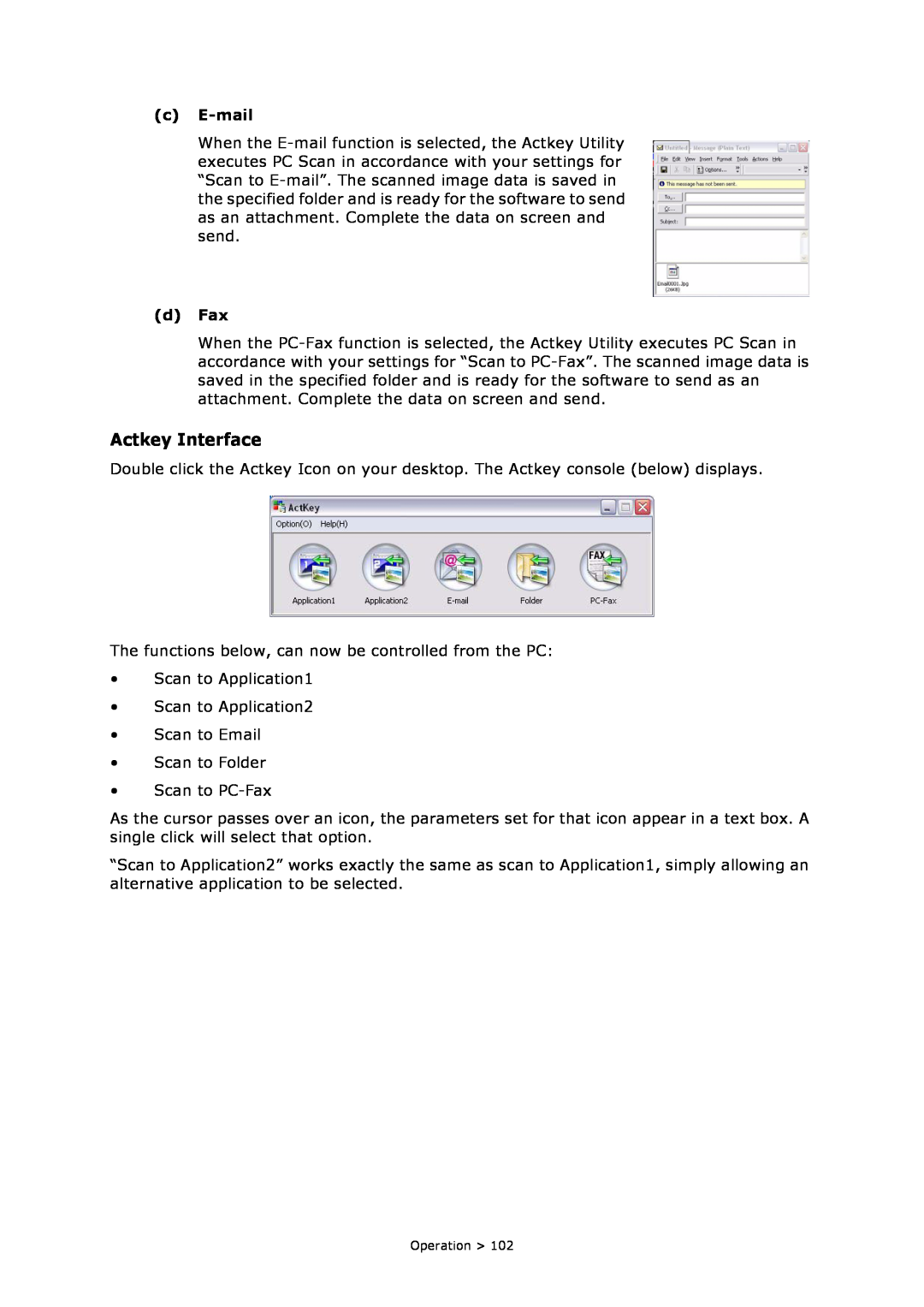 Oki MC860n MFP manual Actkey Interface, c E-mail, d Fax 