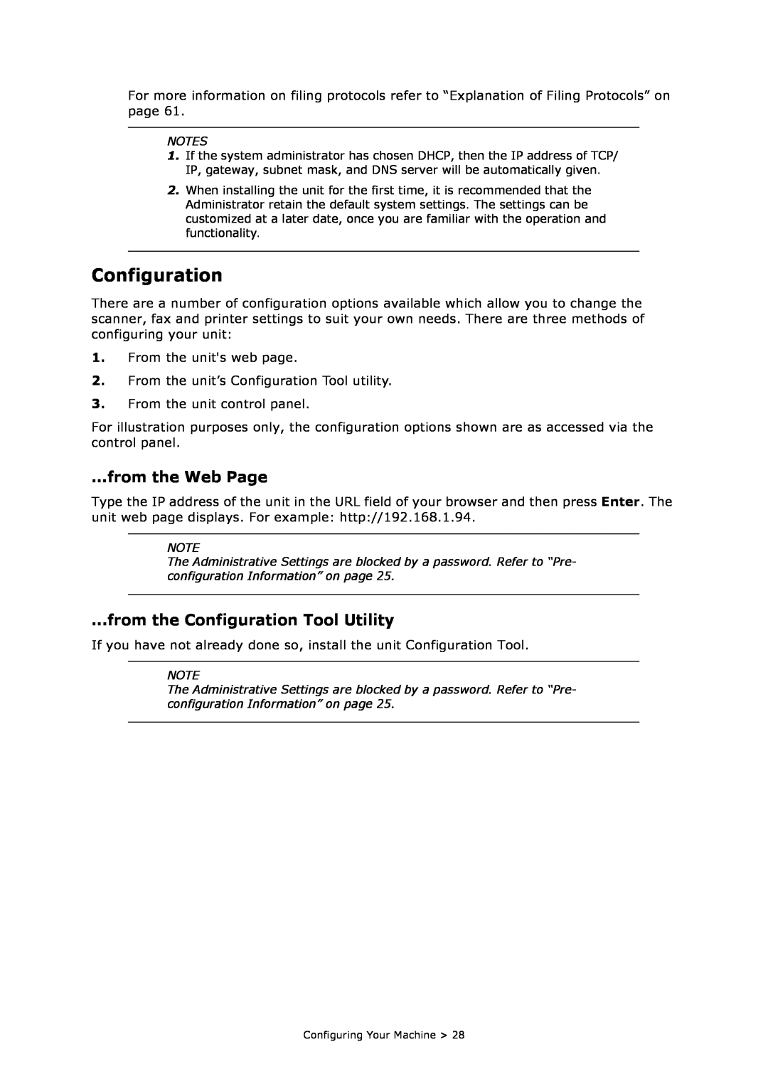 Oki MC860n MFP manual from the Web Page, from the Configuration Tool Utility 