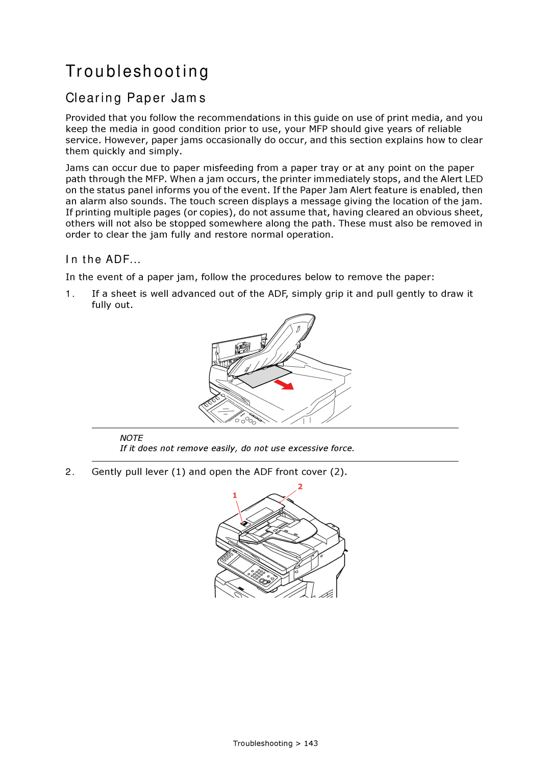 Oki MC860n MFP manual Troubleshooting, Clearing Paper Jams 