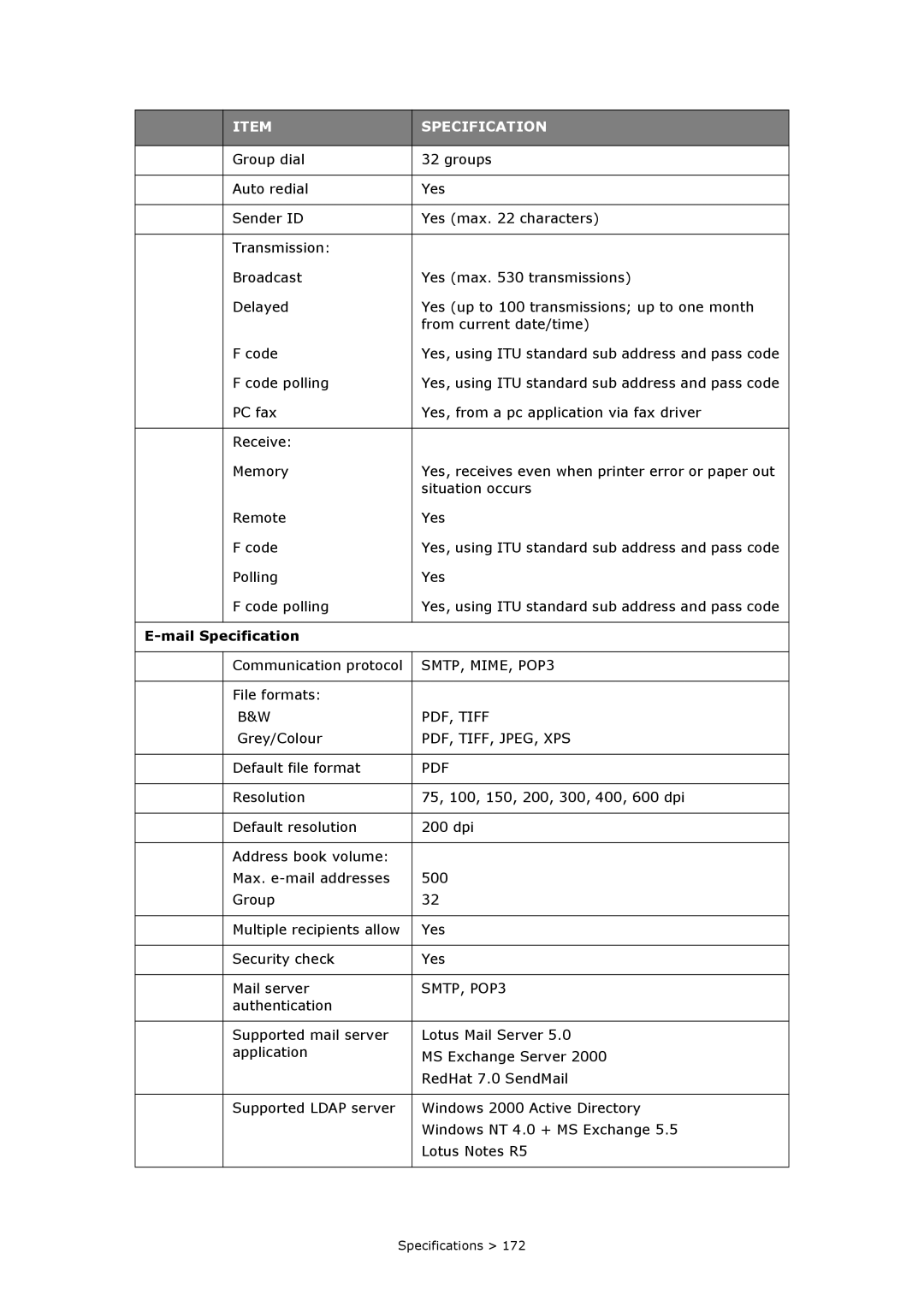 Oki MC860n MFP manual Mail Specification, SMTP, MIME, POP3 