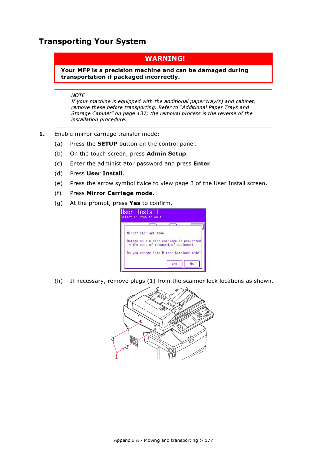 Oki MC860n MFP manual Transporting Your System 