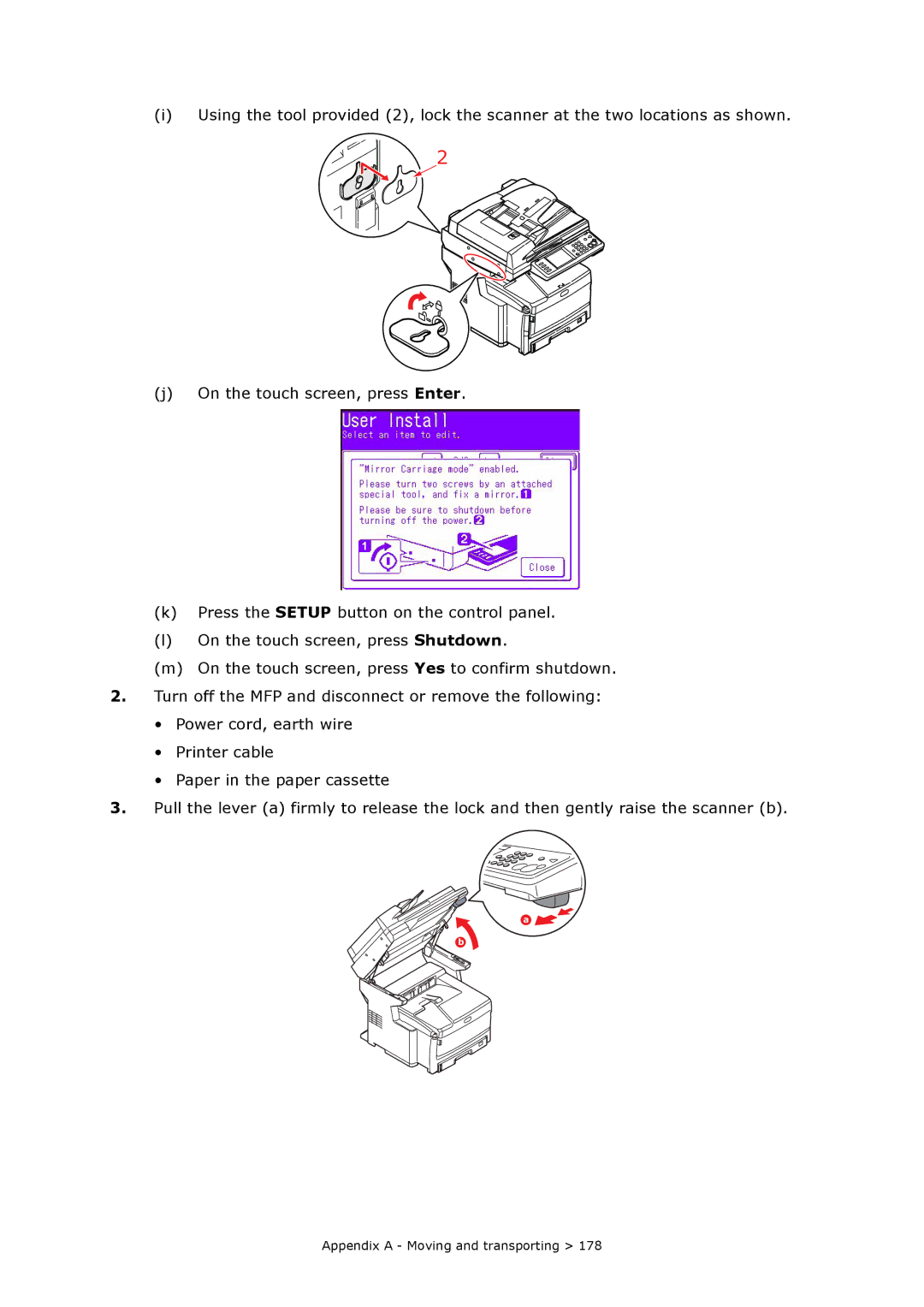 Oki MC860n MFP manual Appendix a Moving and transporting 