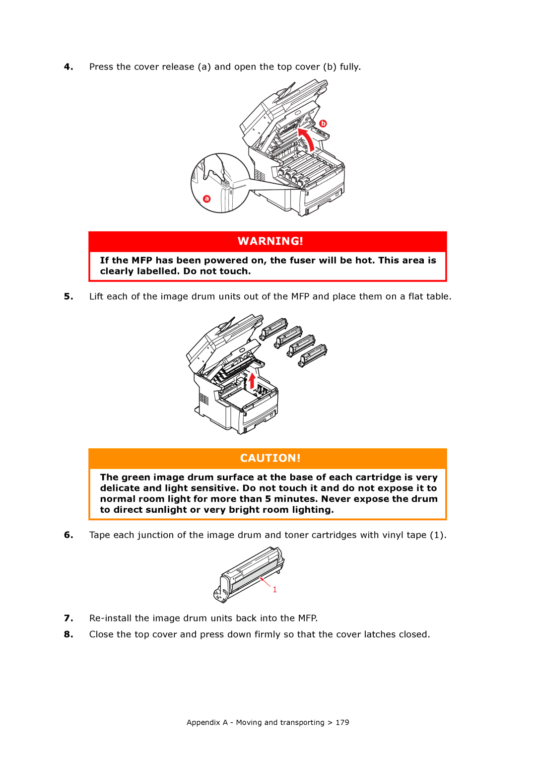 Oki MC860n MFP manual Press the cover release a and open the top cover b fully 