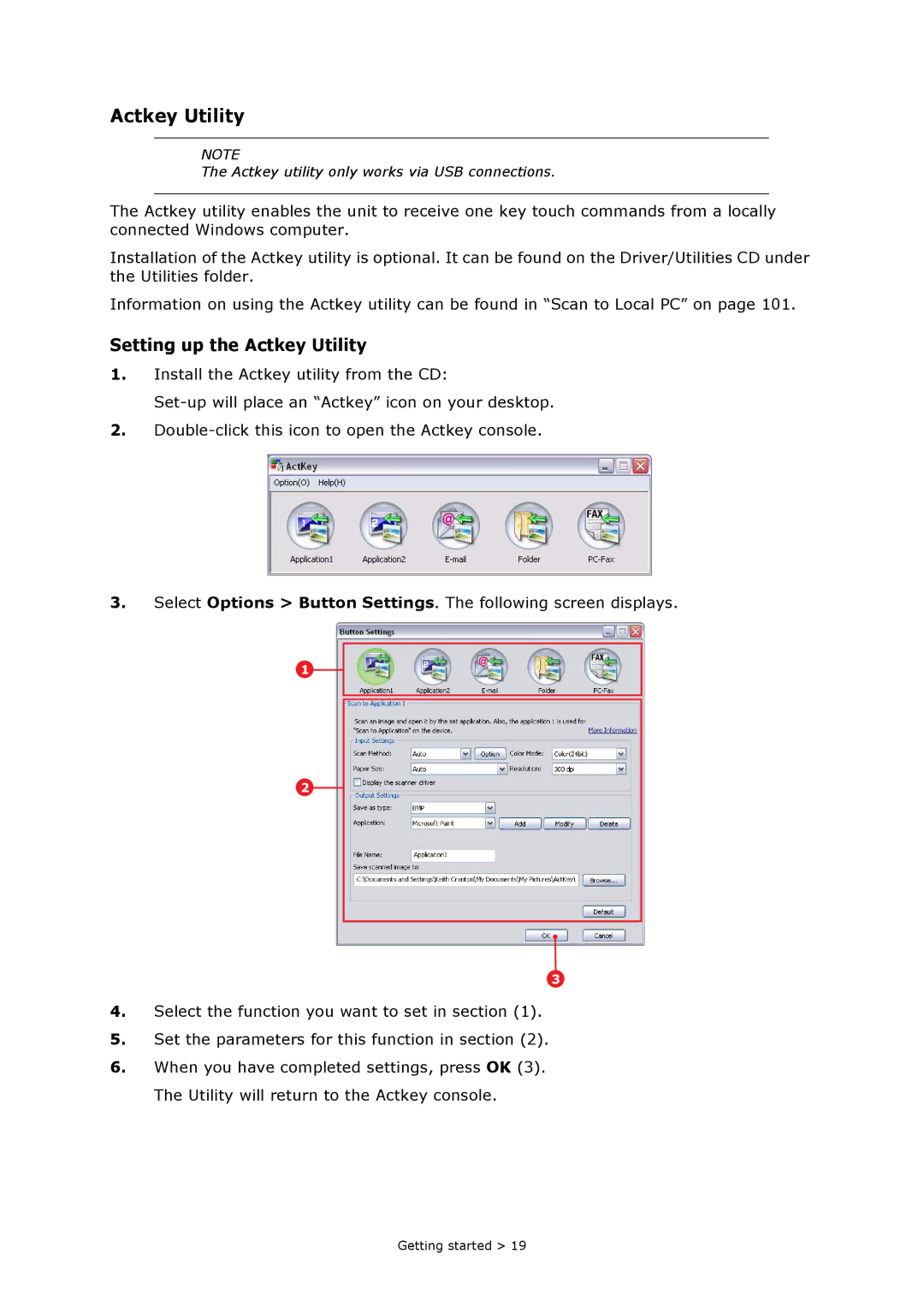 Oki MC860n MFP manual Setting up the Actkey Utility 