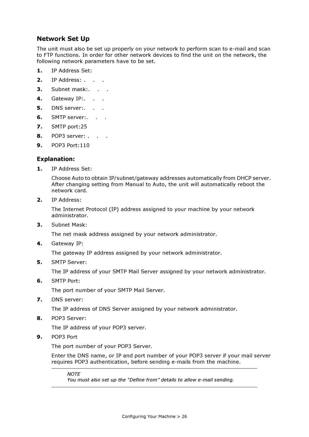 Oki MC860n MFP manual Network Set Up, Explanation 