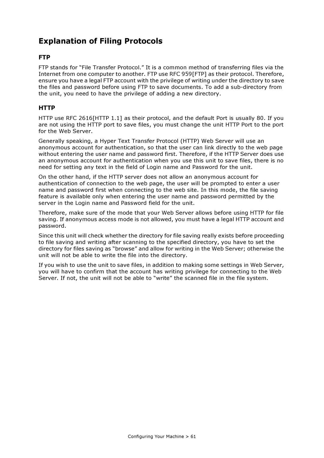 Oki MC860n MFP manual Explanation of Filing Protocols, Ftp 