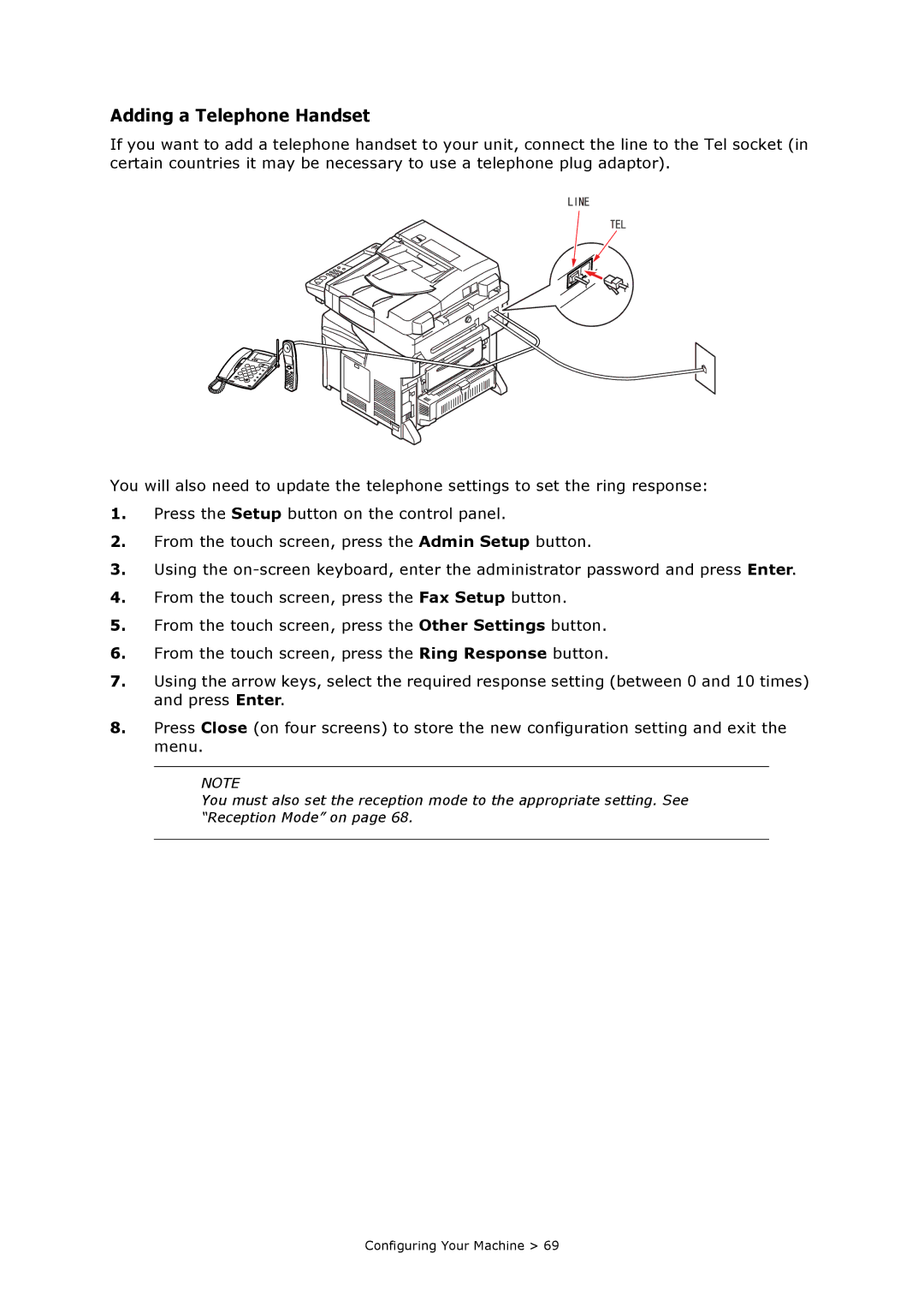 Oki MC860n MFP manual Adding a Telephone Handset 