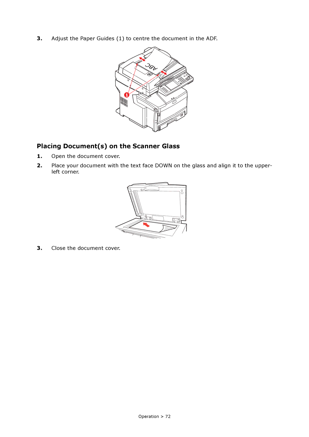 Oki MC860n MFP manual Placing Documents on the Scanner Glass 