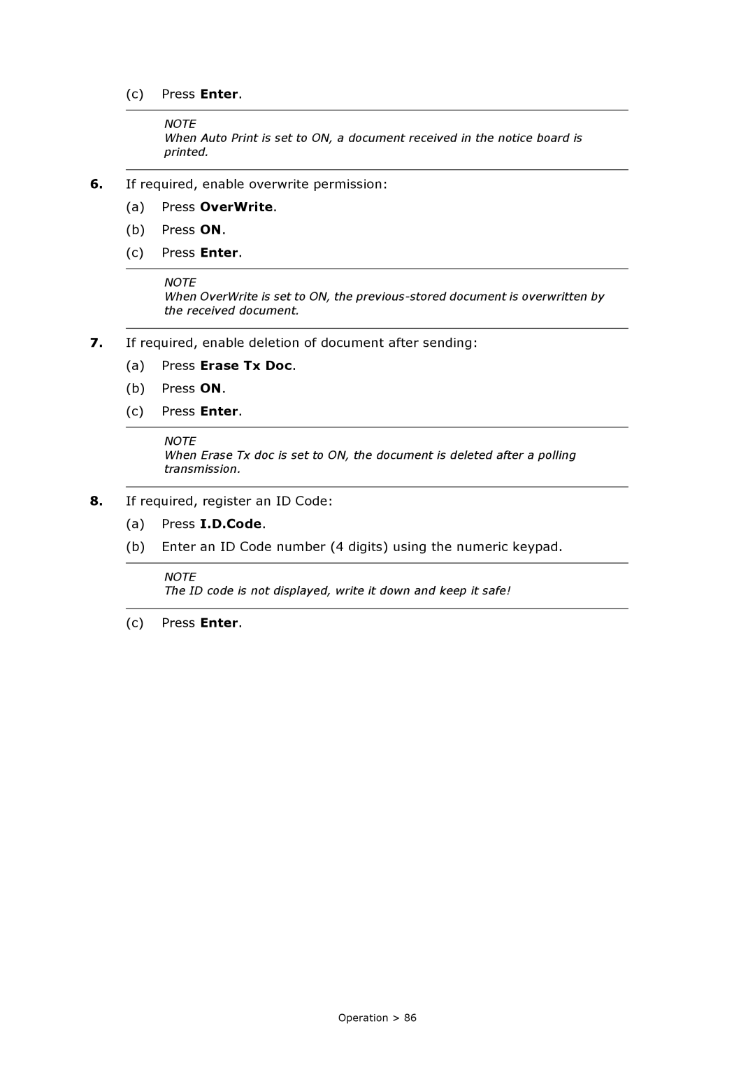 Oki MC860n MFP manual Press OverWrite, Press Erase Tx Doc, Press I.D.Code 