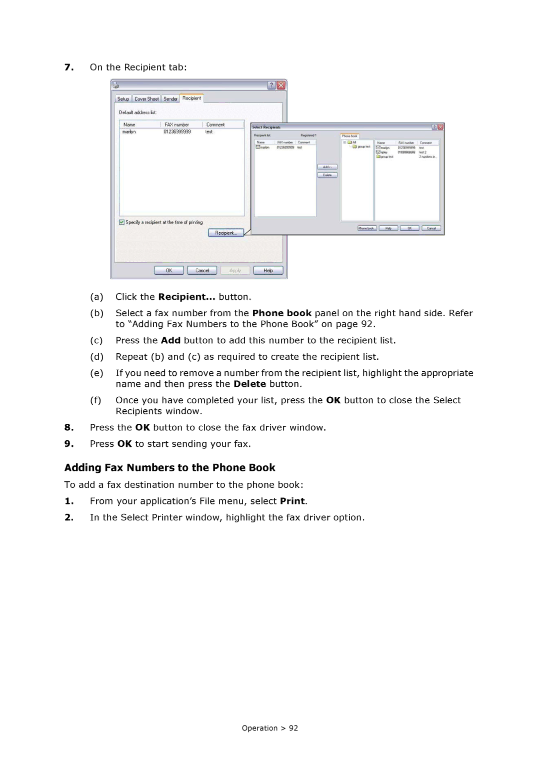 Oki MC860n MFP manual Adding Fax Numbers to the Phone Book 