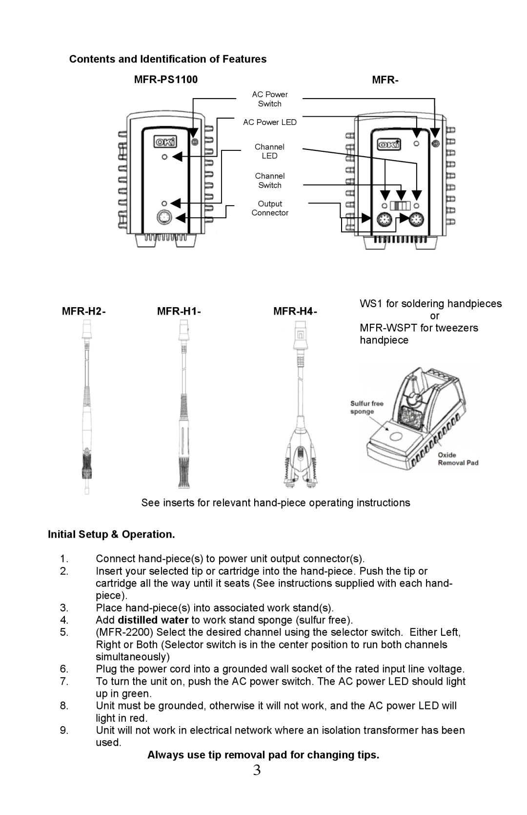 Oki MFR-2200, MFR-1100 manual Contents and Identification of Features MFR-PS1100, Initial Setup & Operation 