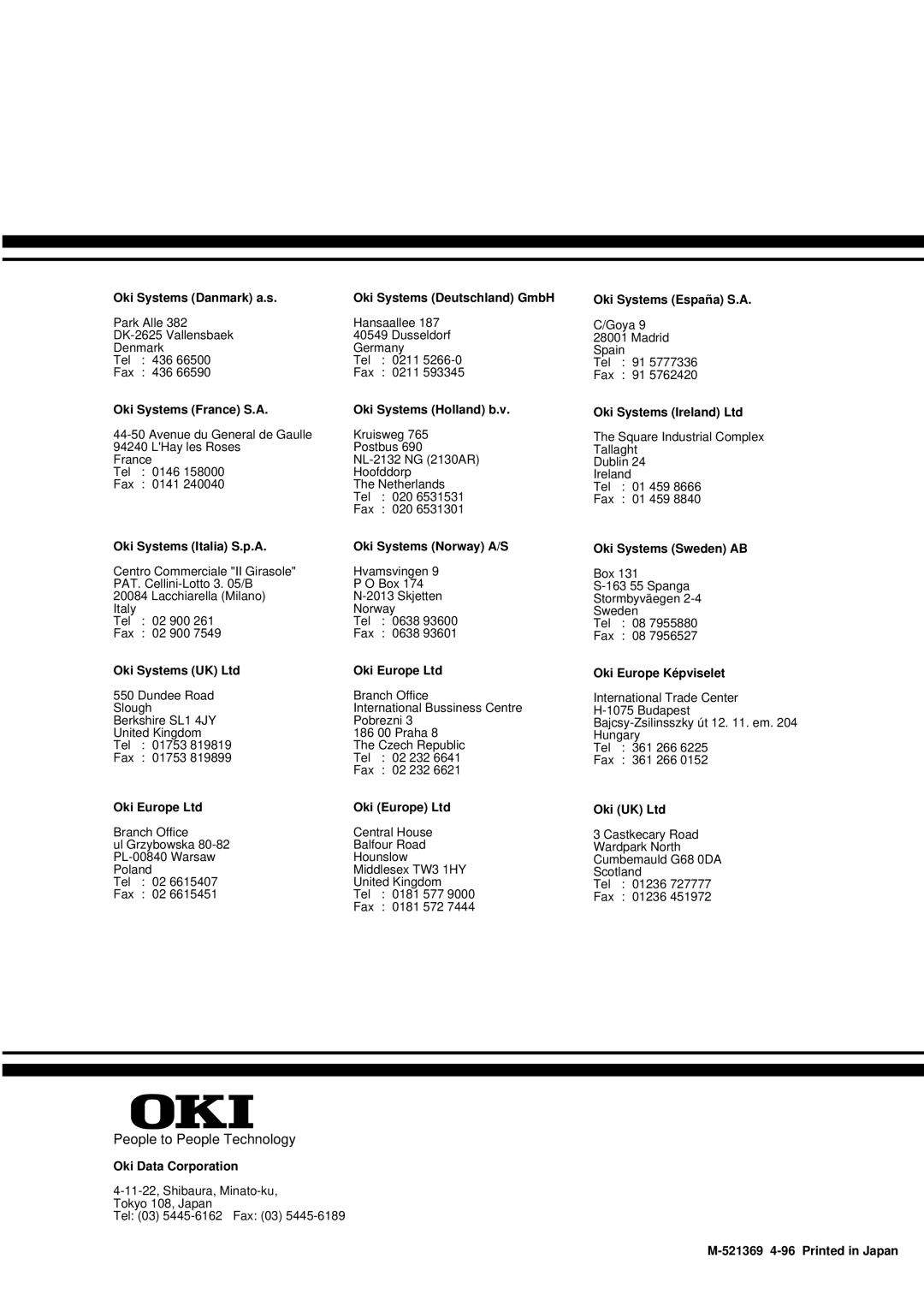 Oki 3391, Microline Printer, 3390 specifications People to People Technology 