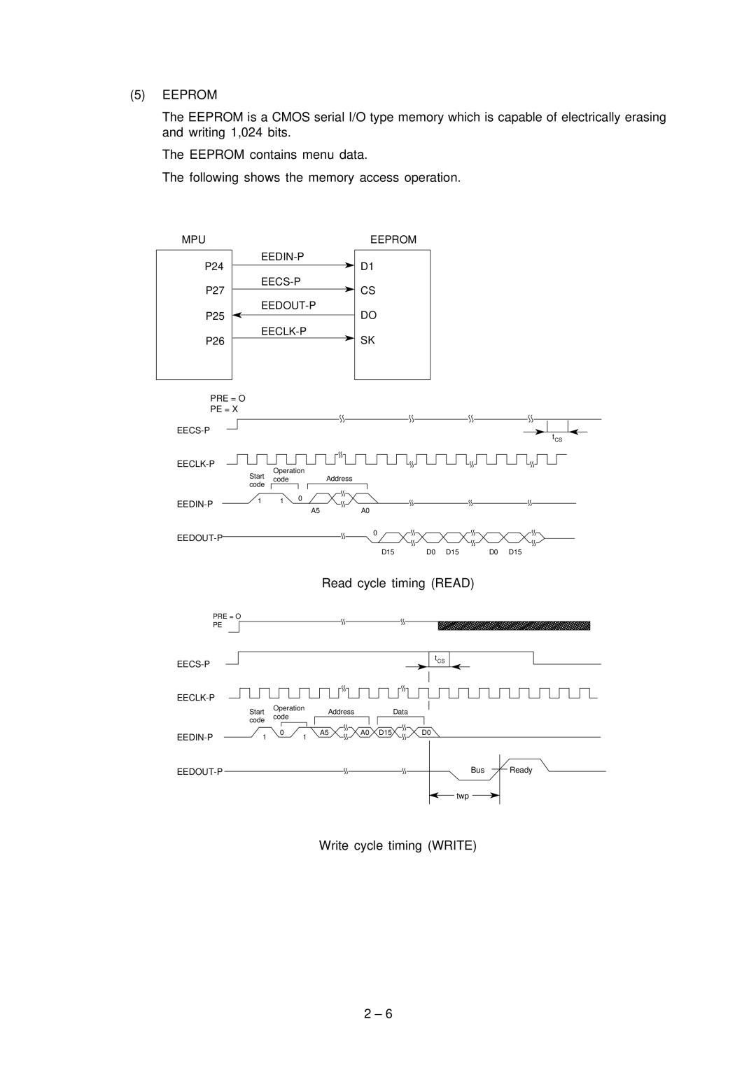 Oki Microline Printer, 3391, 3390 specifications Eeprom, Read cycle timing Read 