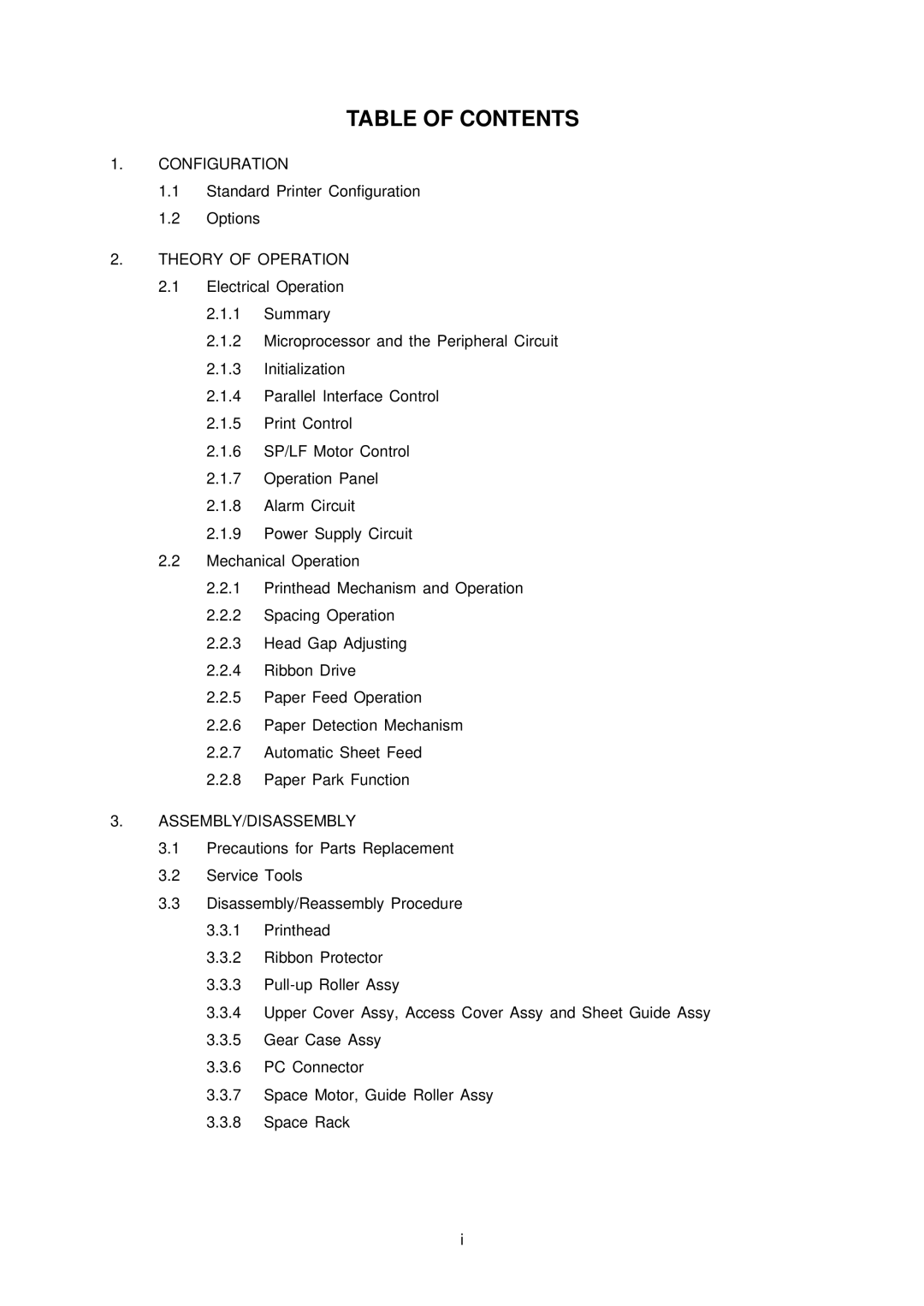 Oki Microline Printer, 3391, 3390 specifications Table of Contents 