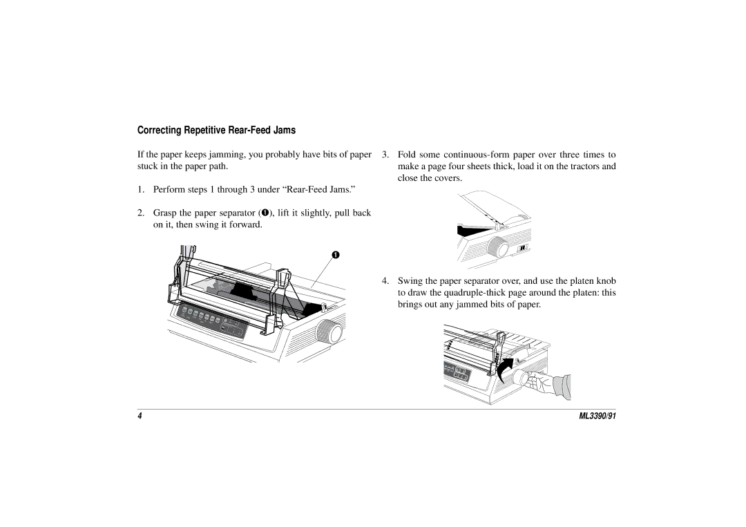 Oki ML 3390, 3391 manual Correcting Repetitive Rear-Feed Jams 