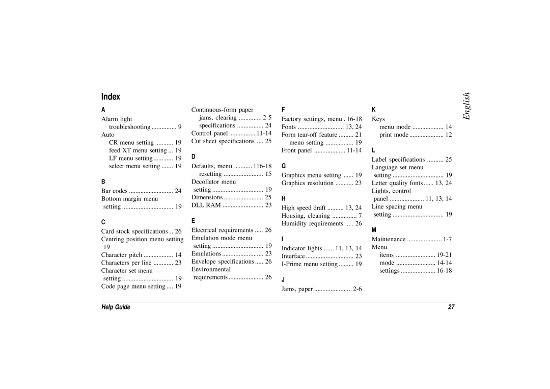 Oki 3391, ML 3390 manual Index 