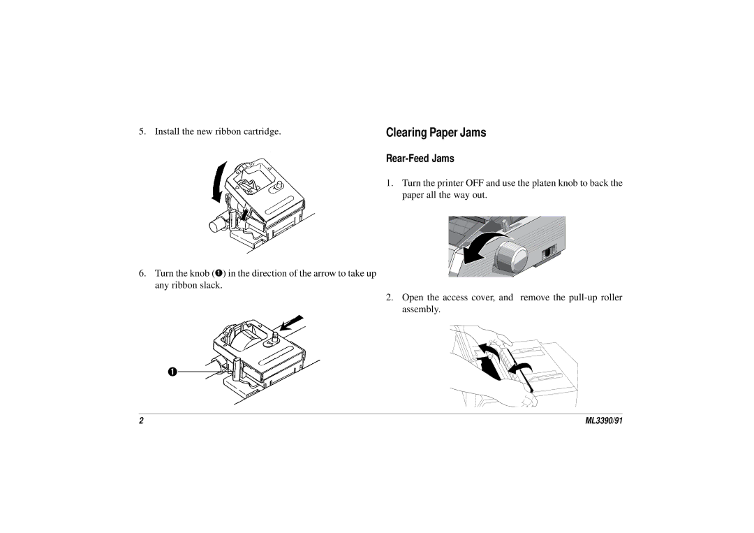 Oki ML 3390, 3391 manual Clearing Paper Jams 