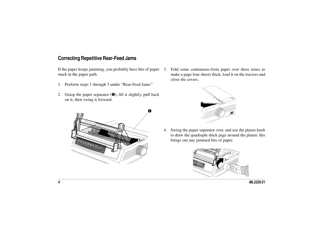 Oki ML3320, ML3321 manual Correcting Repetitive Rear-Feed Jams 