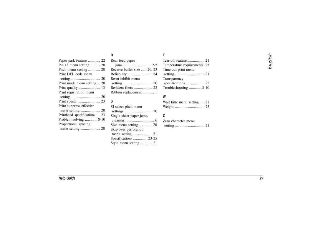 Oki ML3321, ML3320 manual Paper park feature Pin 18 menu setting 