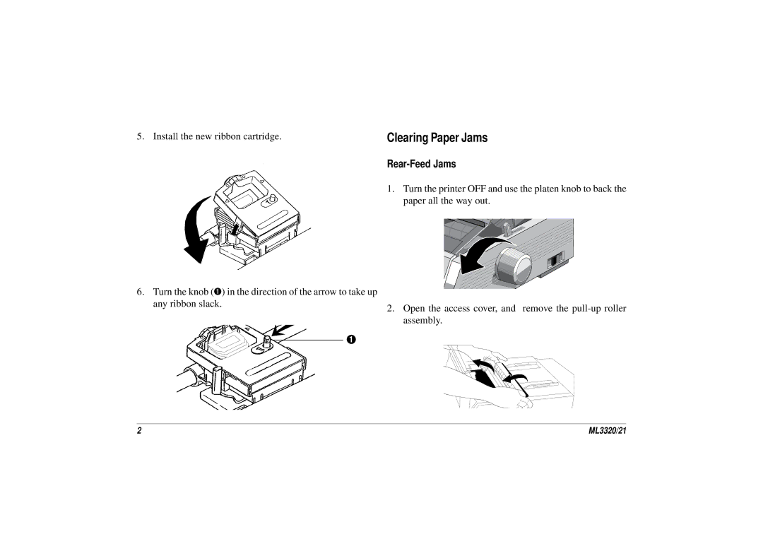 Oki ML3320, ML3321 manual Clearing Paper Jams 