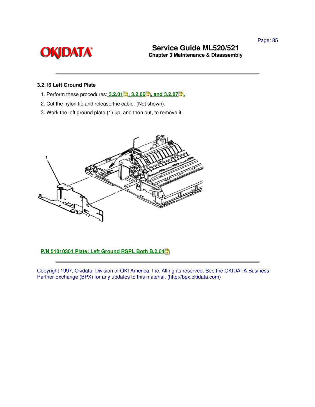 Oki ML520, ML521 manual Maintenance & Disassembly Left Ground Plate, Plate Left Ground Rspl Both B.2.04 