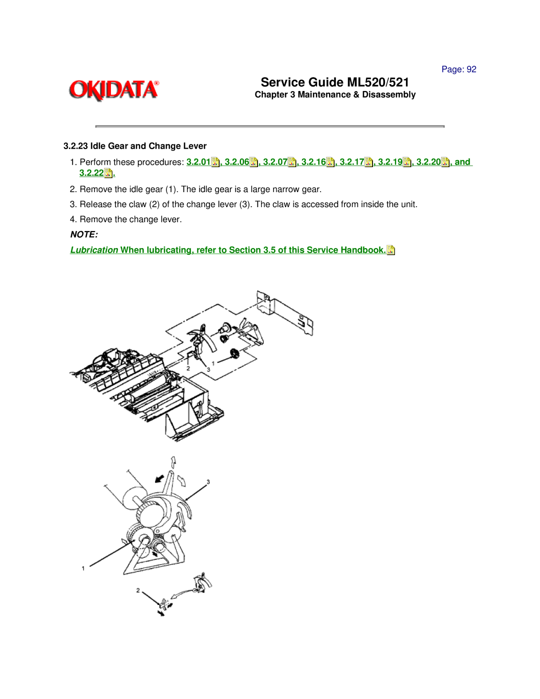 Oki ML520, ML521 manual Maintenance & Disassembly Idle Gear and Change Lever 