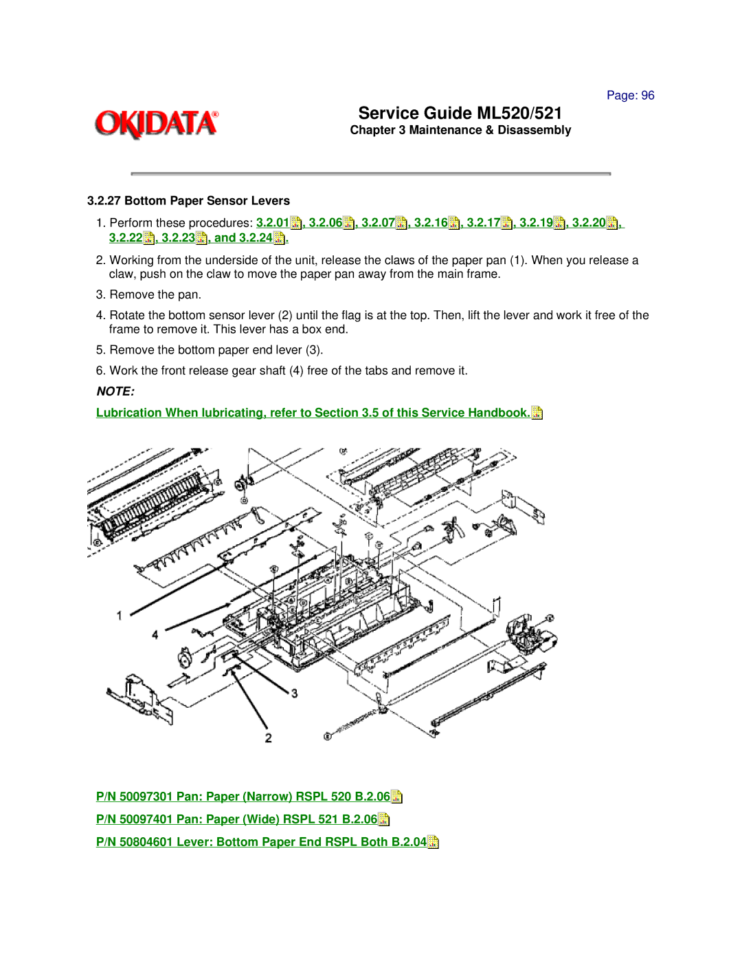 Oki ML520, ML521 manual Maintenance & Disassembly Bottom Paper Sensor Levers 